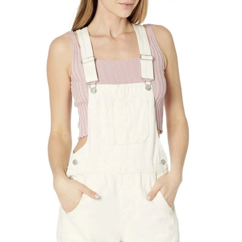 (Q1) NWT Levi's Women's Utility Loose Cream Denim Overall Easy Ecru-Natural,Sz M - Picture 2 of 16